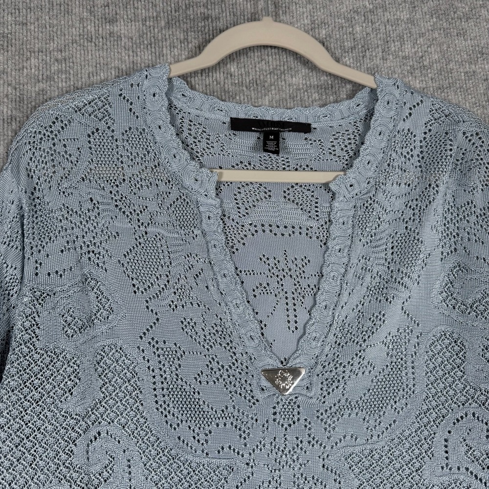 White House Black Market Size-M Womens Top Pointelle Stitch 3/4 Sleeve - Picture 6 of 11